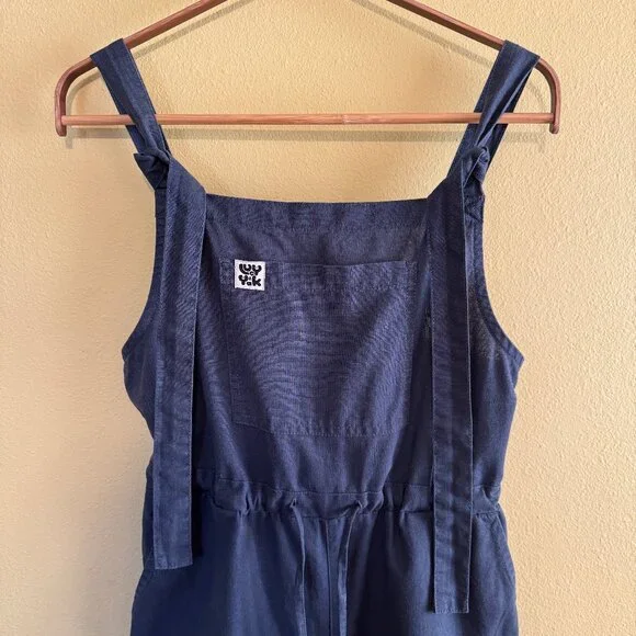 Lucy & Yak Emmy Dungaree: Organic Cotton & Linen (Navy Blue) - Picture 4 of 10